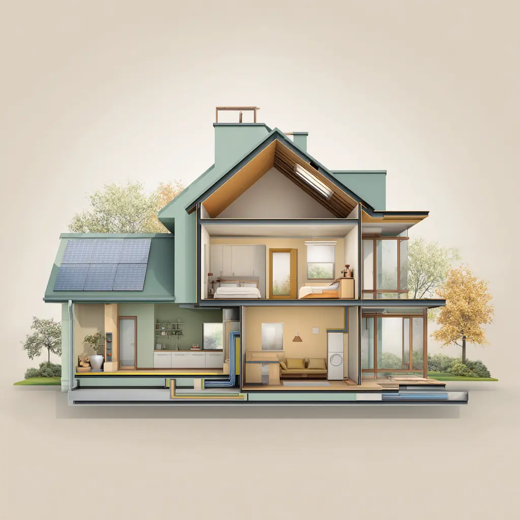Infographic isolatiekaart van de woning: spouw, dak, vloer, glas – klikbare hotspots.