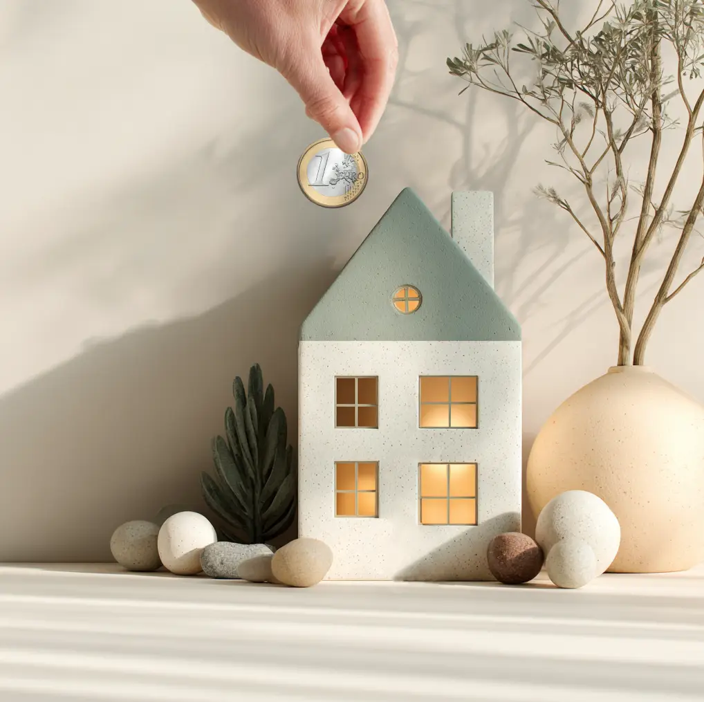 Spaarpot in de vorm van een huis – symbool voor besparen met isolatiesubsidie in 2025