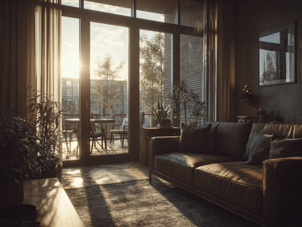 Nieuwe HR++ of triple glazen schuifpui met warm avondlicht – voorbeeld van glasisolatie.